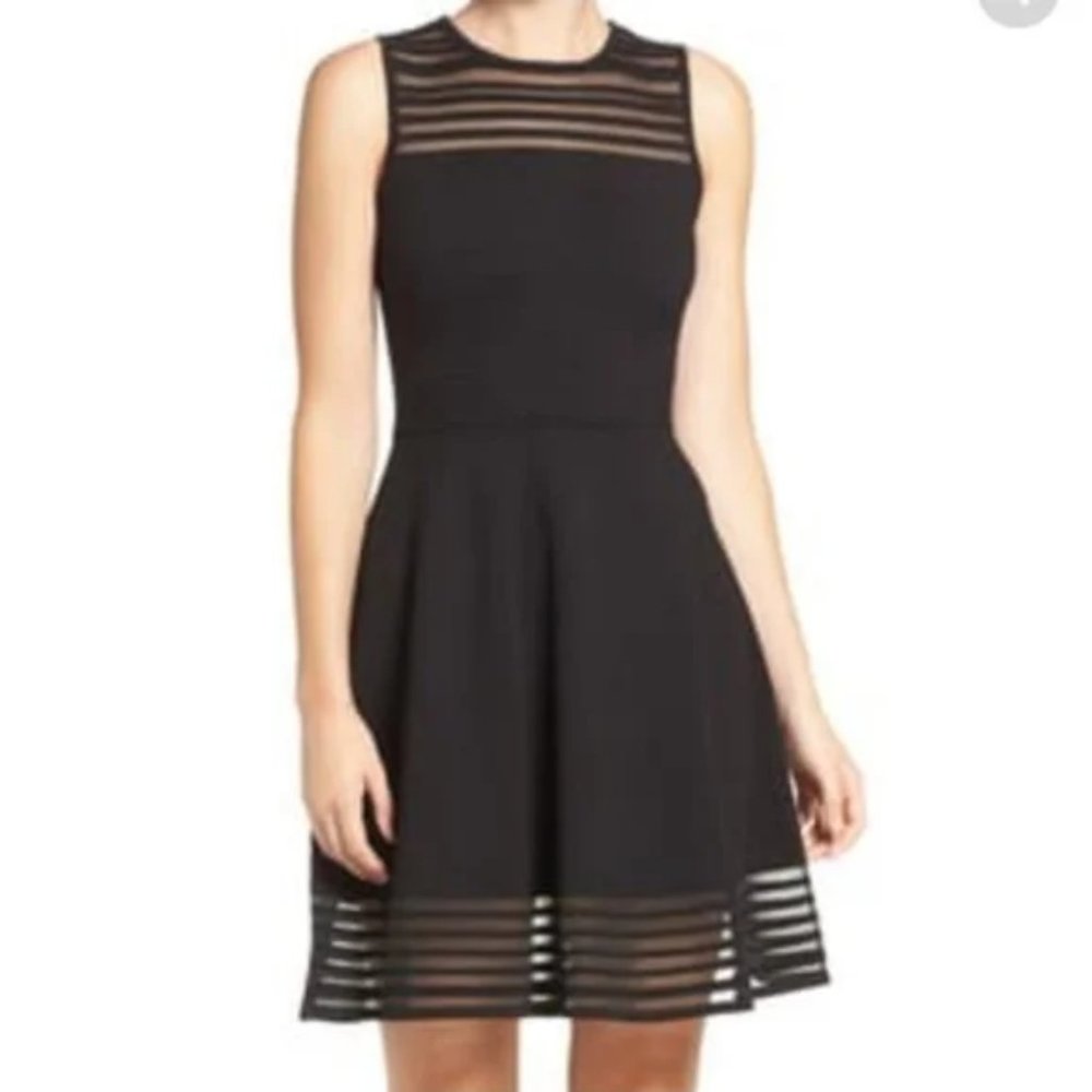 Nordstrom Eliza J Fit & Flare Black & Mesh Dress - Size L